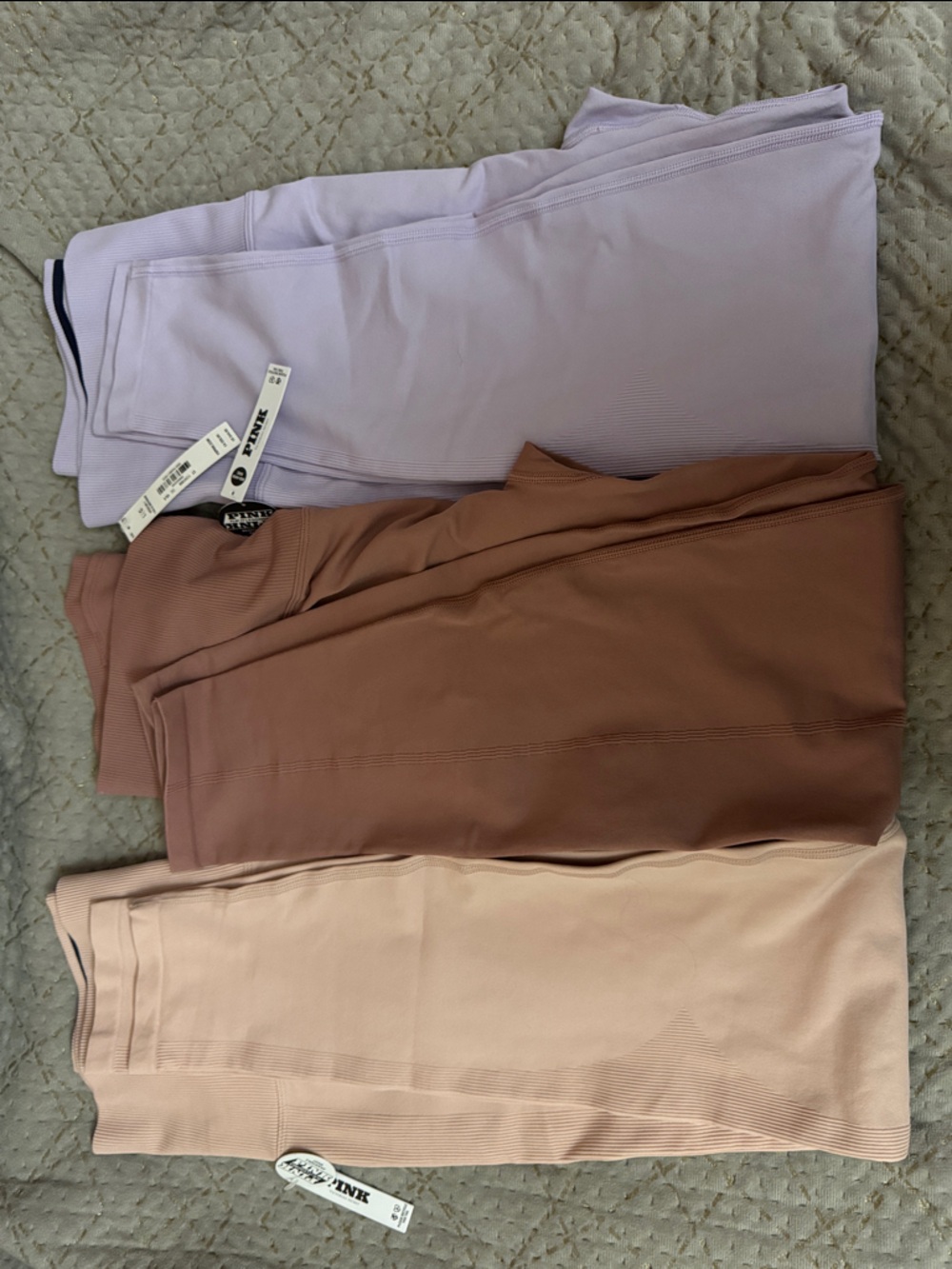 PINK Victoria's Secret Ribbed Leggings Set in Lavender, Mauve, Blush